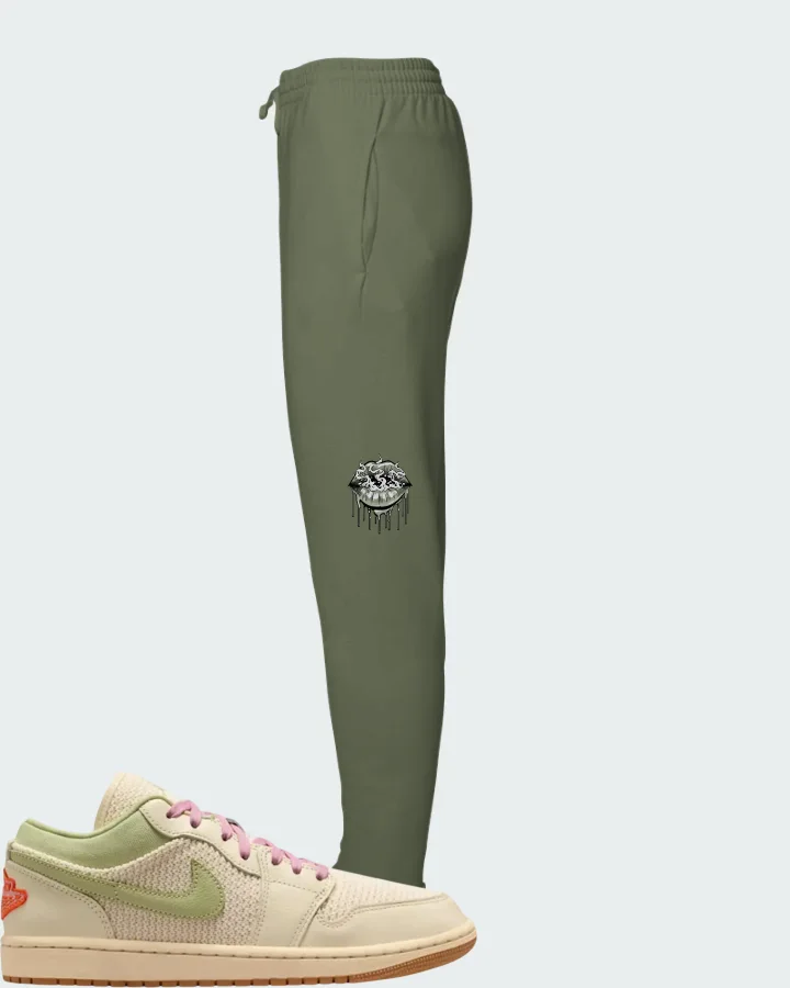 Air Jordan 1 Low SE Sail Olive Aura Pearl White Matching Joggers
