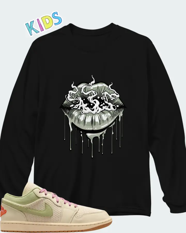 Air Jordan 1 Low SE Sail Olive Aura Pearl White Matching Kid's Long Sleeve T-Shirt