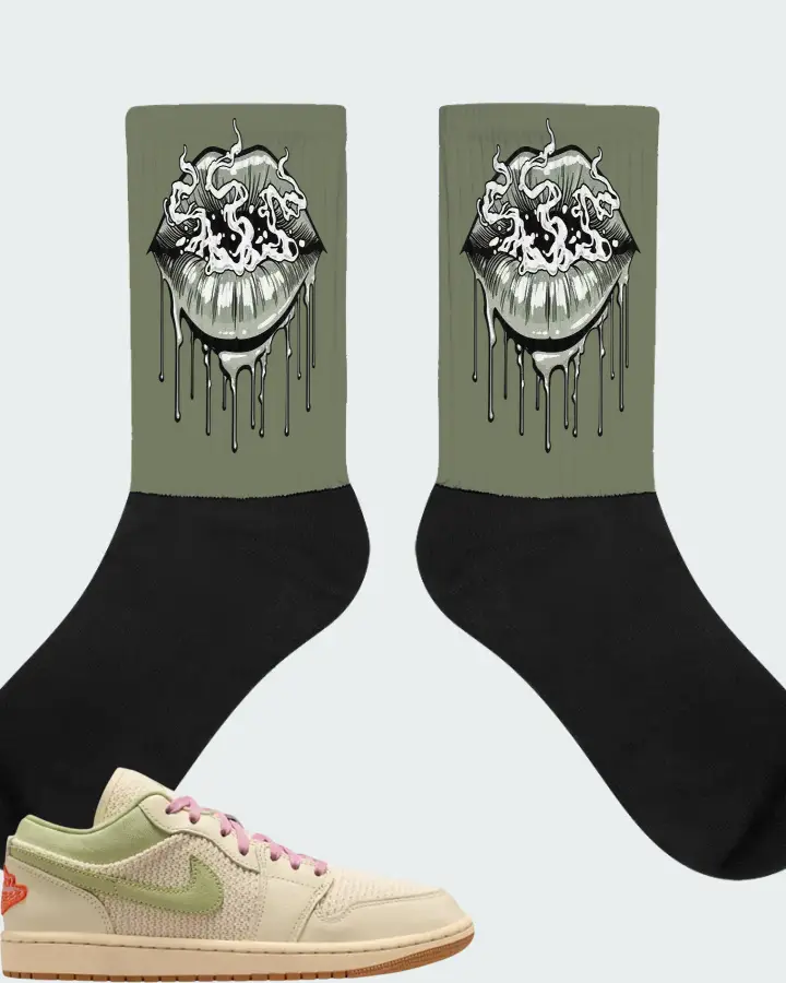 Air Jordan 1 Low SE Sail Olive Aura Pearl White Matching Socks