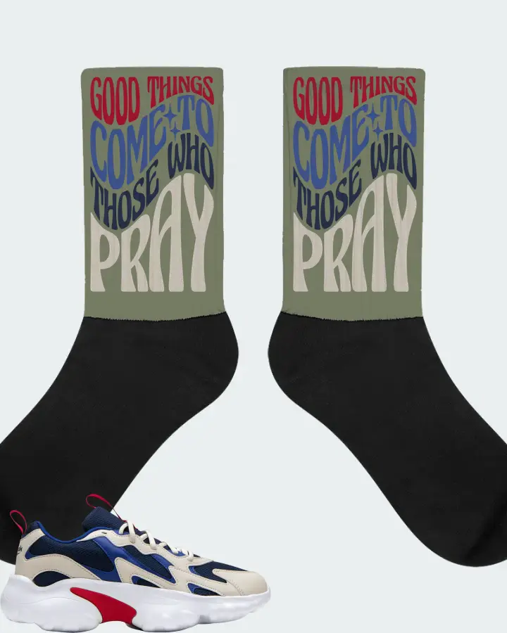 Reebok DMX 1000 Series Sneaker Matching Olive Socks - Good Things Come To Those Who Pray