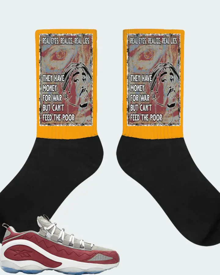Reebok DMX Run 10 Sneaker Matching Gold Socks - TUPAC Real Eyes Realize Real Lies