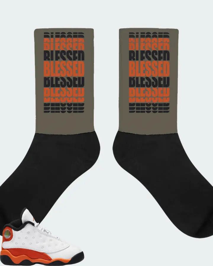 Jordan 13 Retro Sneaker Matching Army Green Socks - BLESSED Many Times