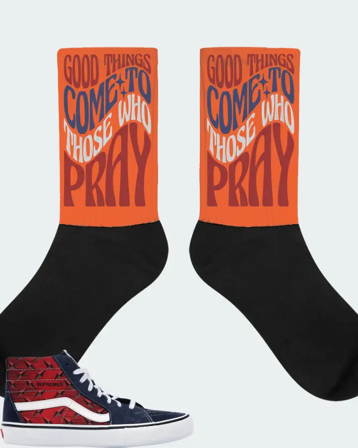 Vans Sk8-Hi Sneaker Matching Orange Socks - Good Things Come To Those Who Pray