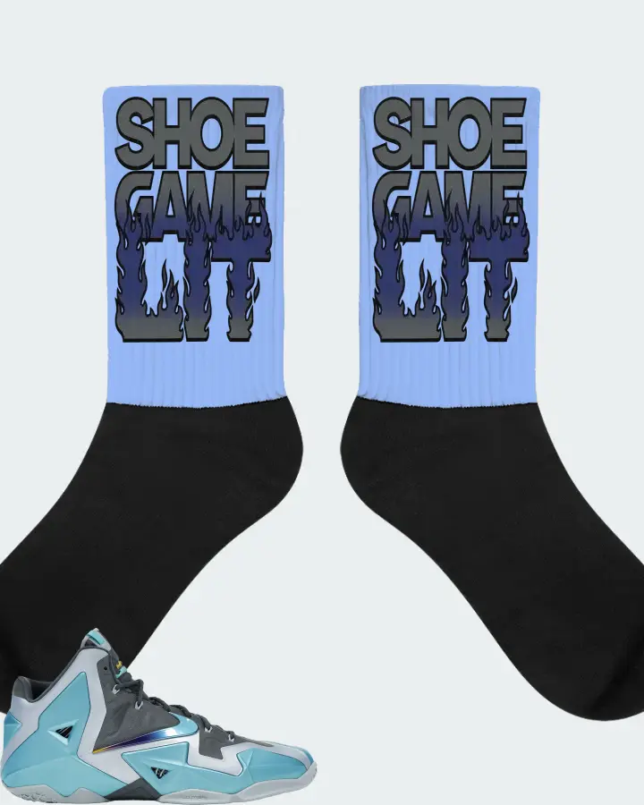 Nike LeBron 11 Sneaker Matching Carolina Blue Socks - Shoe Game Lit Refreshed