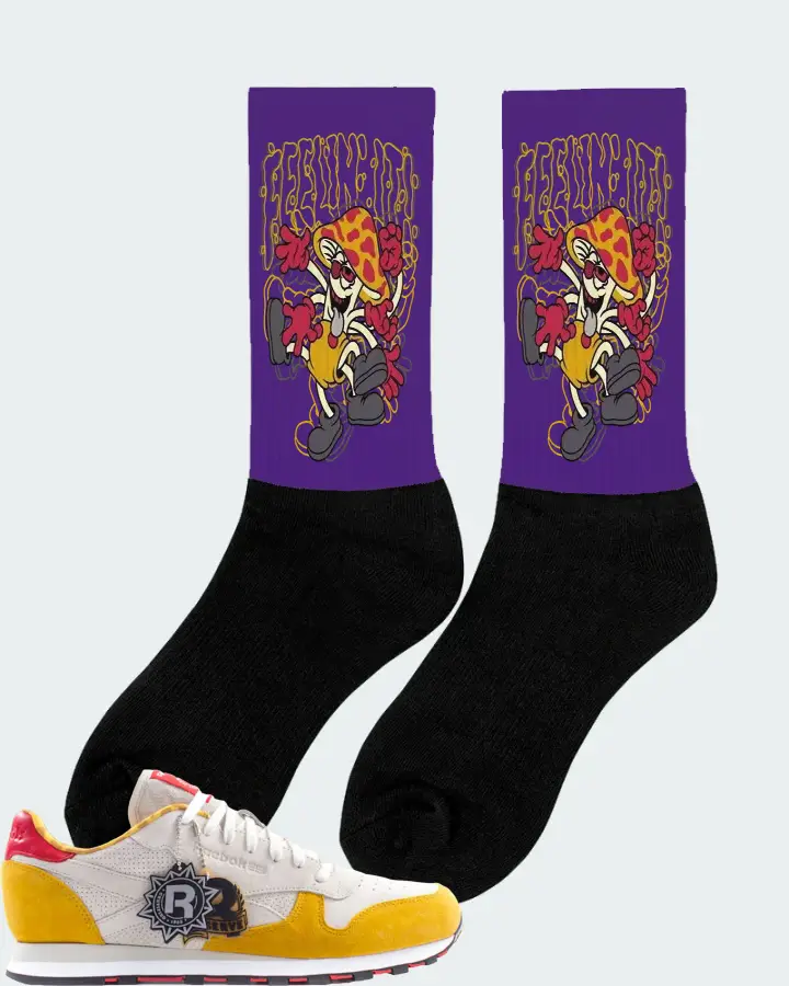 Reebok Classic Leather Sneaker Matching Purple Socks (Feeling It) - View 3