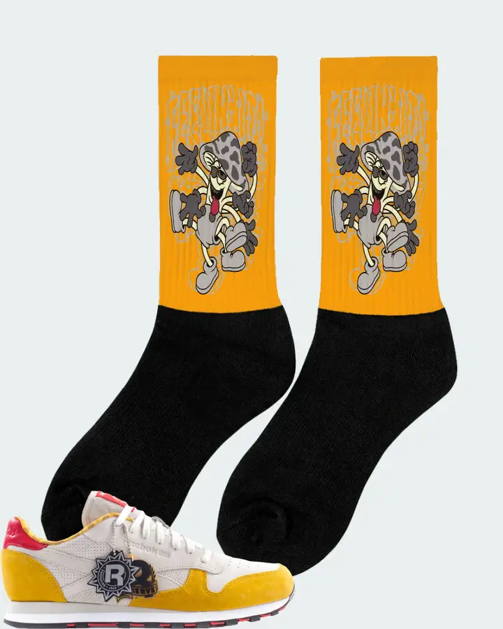 Reebok Classic Leather Sneaker Matching Gold Socks (Feeling It) - View 3