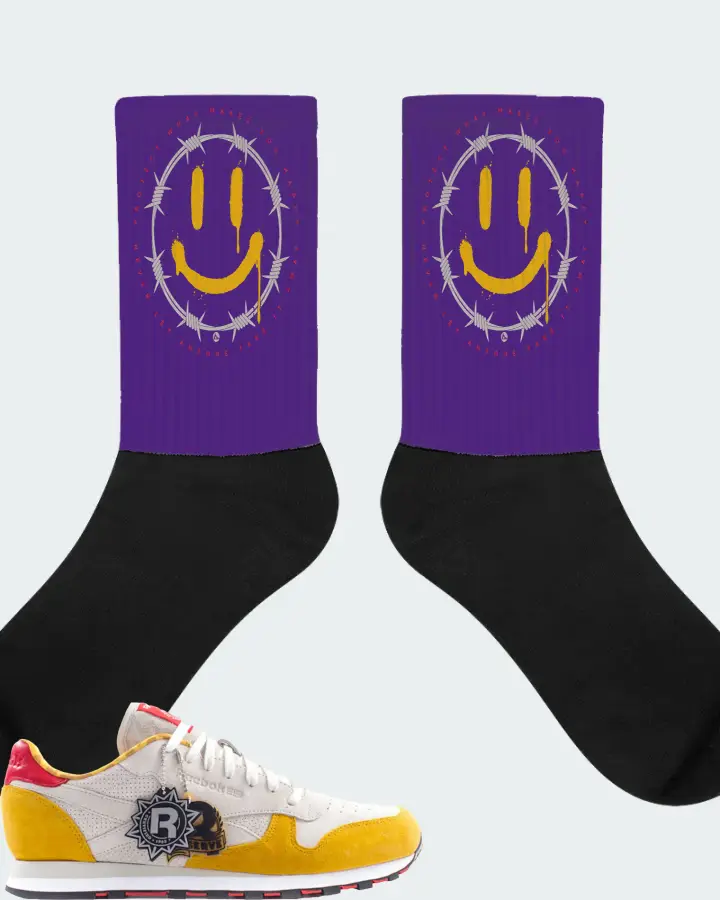 Reebok Classic Leather Sneaker Matching Purple Socks (PROTECT) - View 1