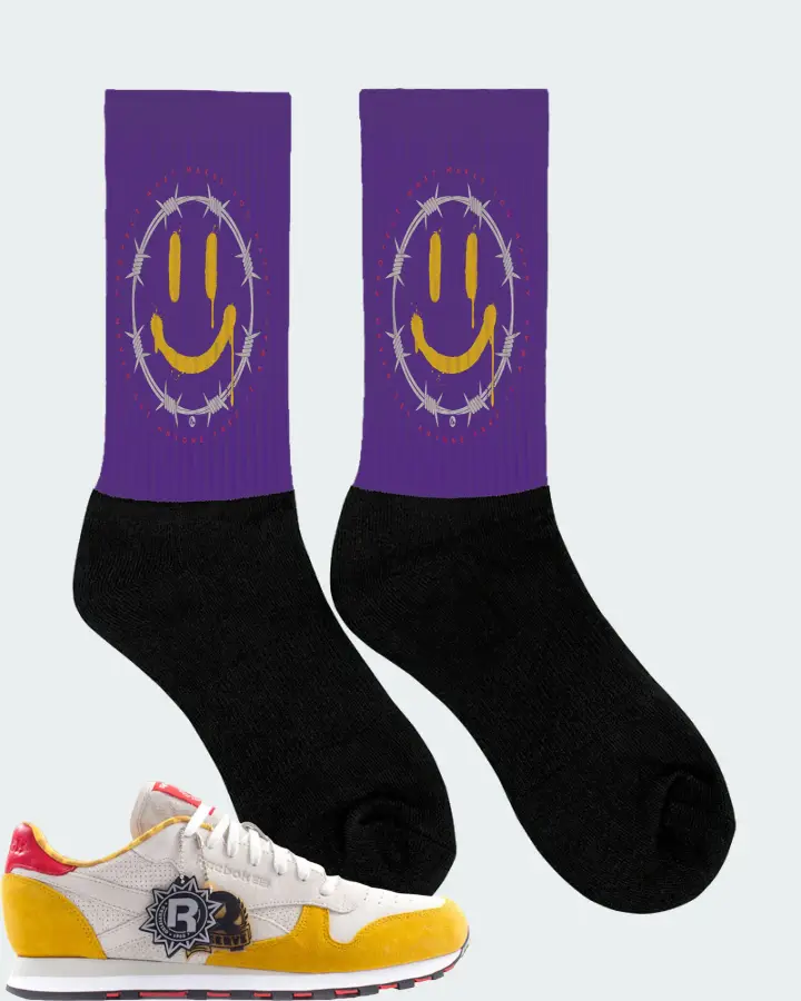 Reebok Classic Leather Sneaker Matching Purple Socks (PROTECT) - View 2