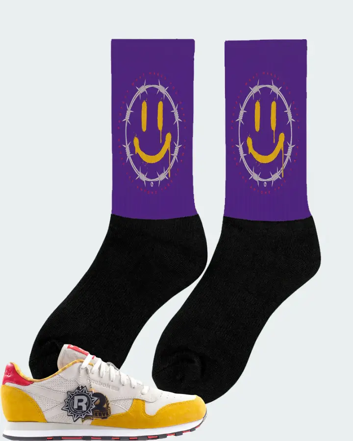 Reebok Classic Leather Sneaker Matching Purple Socks (PROTECT) - View 3