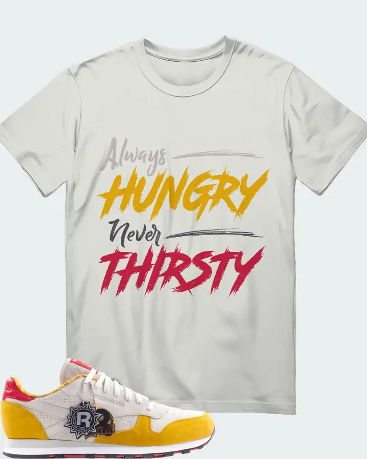 Reebok Classic Leather Sneaker Matching Silver T-Shirt - Always HUNGRY Never THIRSTY