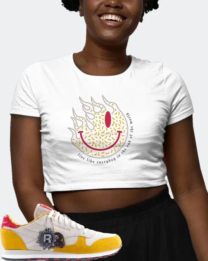 Reebok Classic Leather Sneaker Matching White Crop Top (Keep Smiling) - View 3