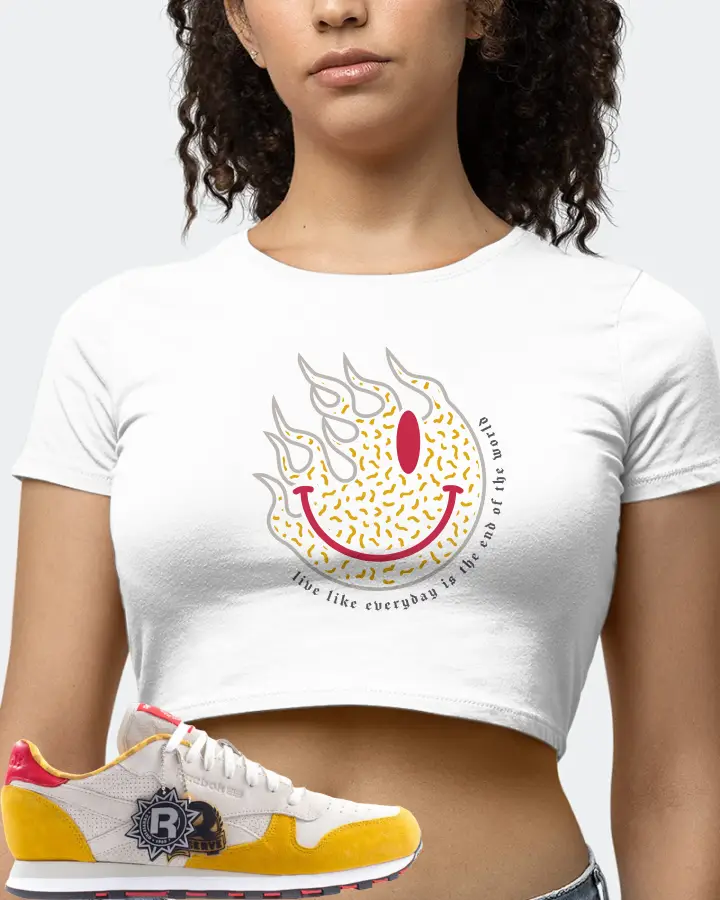 Reebok Classic Leather Sneaker Matching White Crop Top (Keep Smiling) - View 4