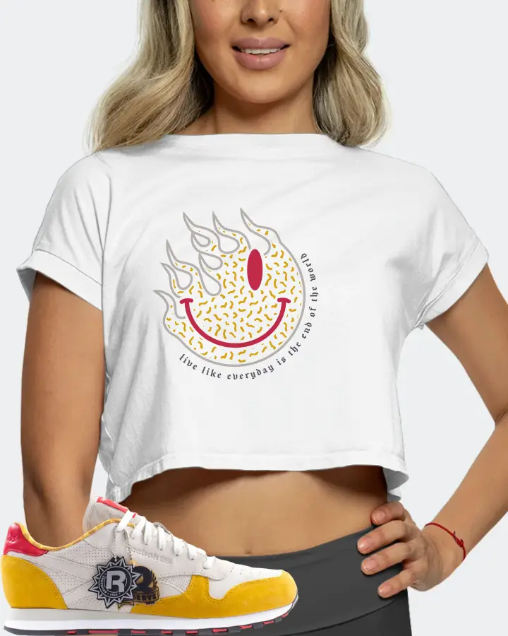 Reebok Classic Leather Sneaker Matching White Crop Top (Keep Smiling) - View 5