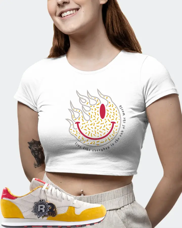 Reebok Classic Leather Sneaker Matching White Crop Top (Keep Smiling) - View 6