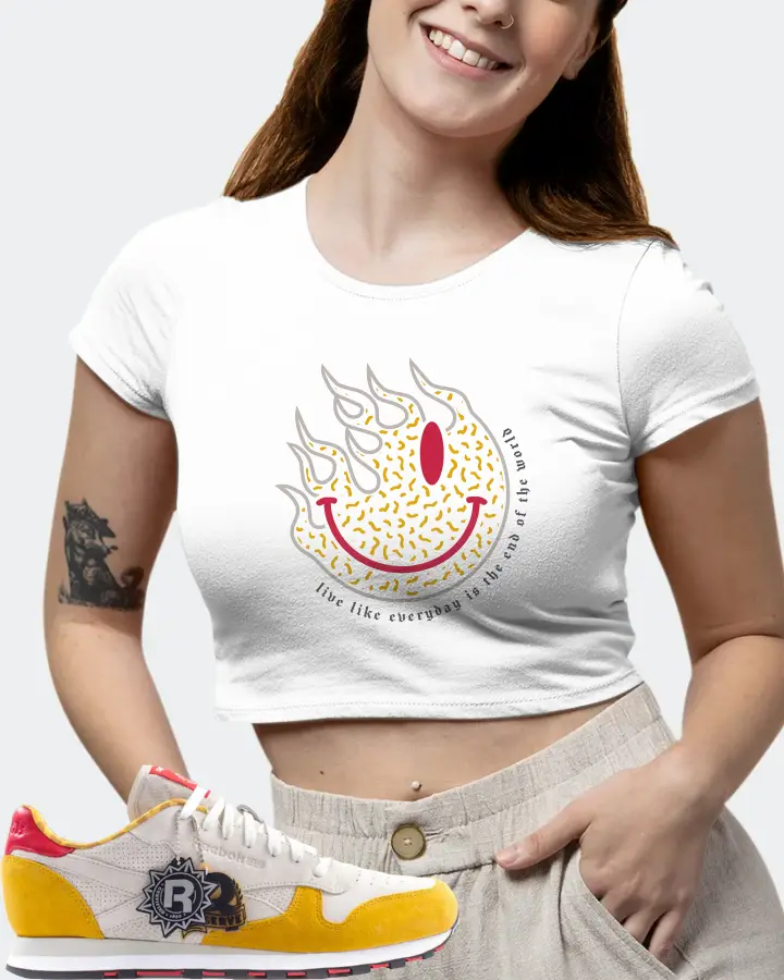 Reebok Classic Leather Sneaker Matching White Crop Top (Keep Smiling) - View 7
