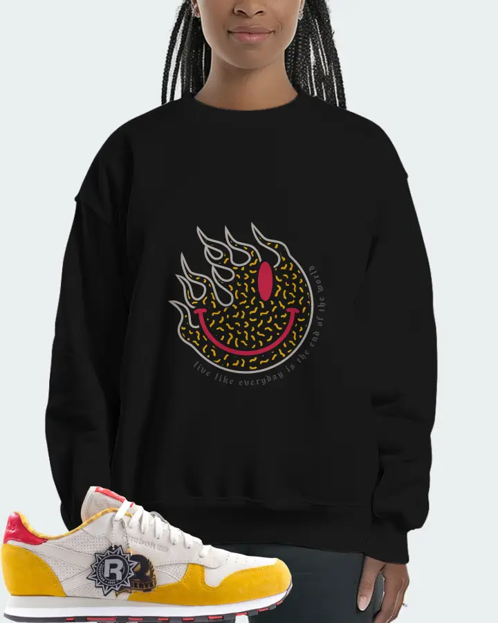 Reebok Classic Leather Sneaker Matching Black Sweatshirt (Keep Smiling) - View 3