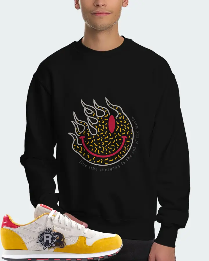 Reebok Classic Leather Sneaker Matching Black Sweatshirt (Keep Smiling) - View 4