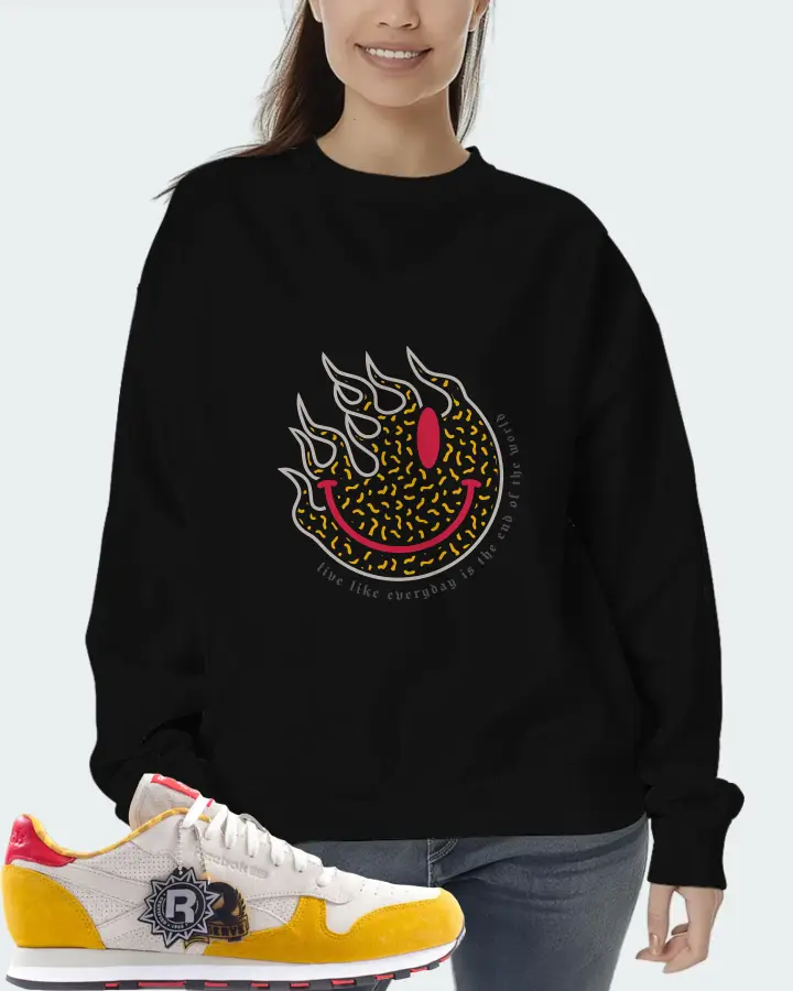 Reebok Classic Leather Sneaker Matching Black Sweatshirt (Keep Smiling) - View 5