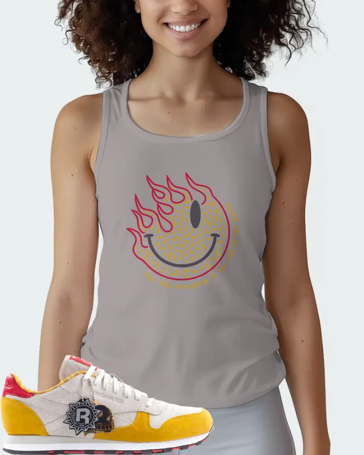 Reebok Classic Leather Sneaker Matching Grey Tank Top (Keep Smiling) - View 3