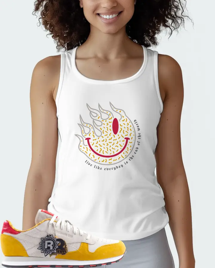 Reebok Classic Leather Sneaker Matching White Tank Top (Keep Smiling) - View 3