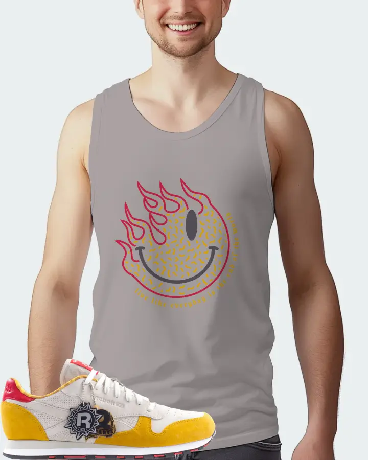 Reebok Classic Leather Sneaker Matching Grey Tank Top (Keep Smiling) - View 4