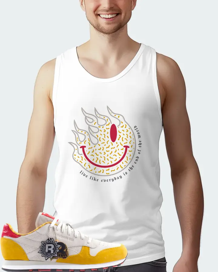 Reebok Classic Leather Sneaker Matching White Tank Top (Keep Smiling) - View 4
