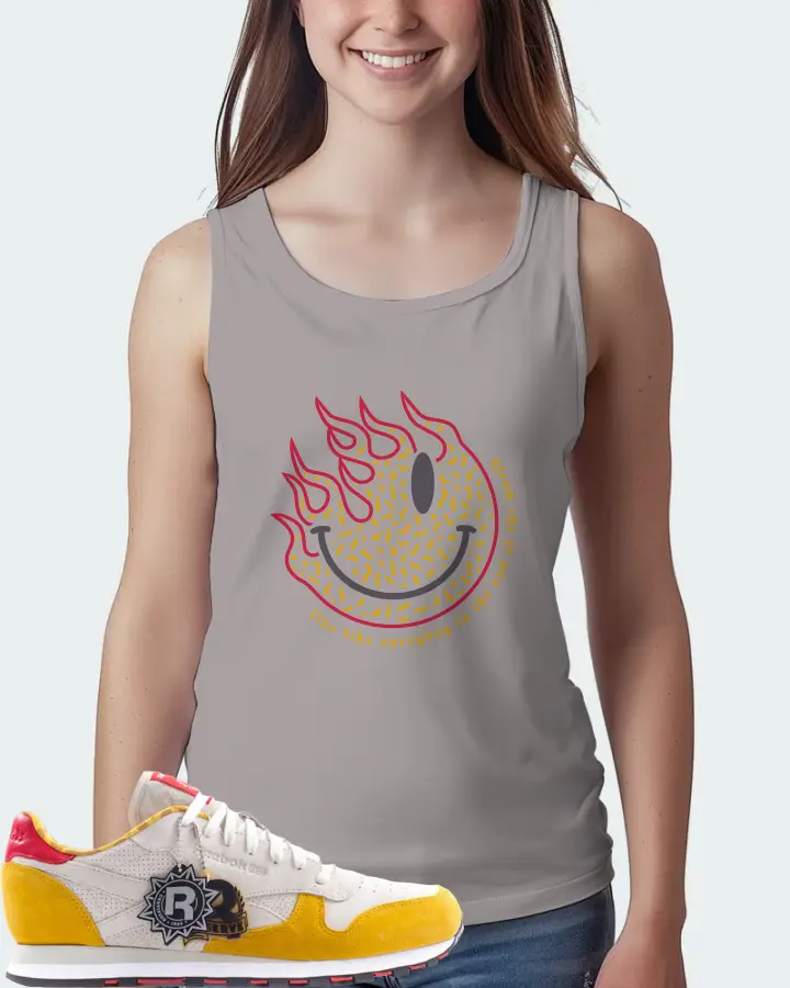 Reebok Classic Leather Sneaker Matching Grey Tank Top (Keep Smiling) - View 5