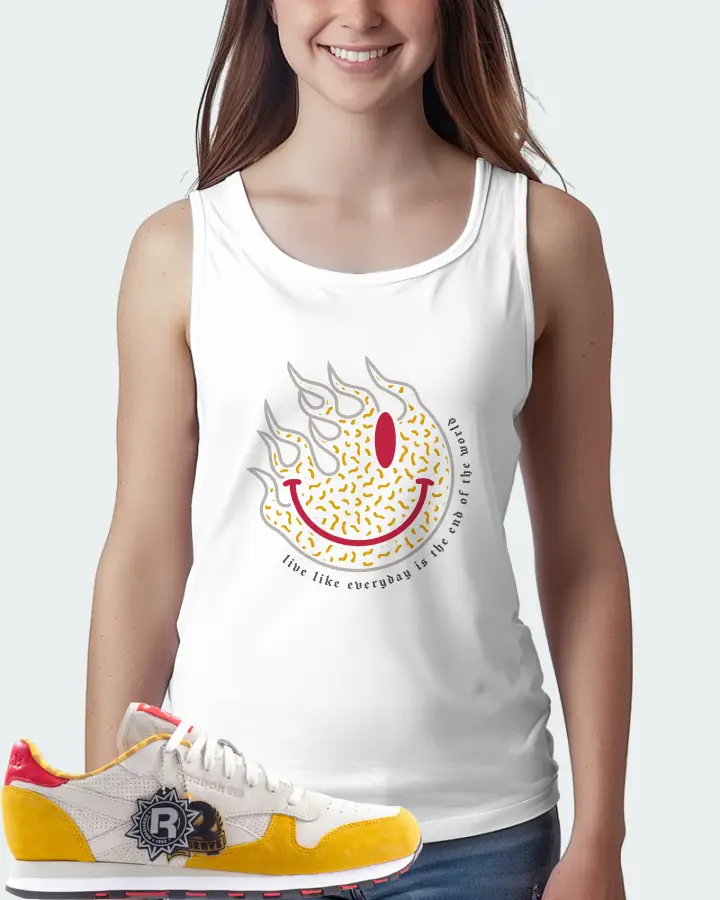 Reebok Classic Leather Sneaker Matching White Tank Top (Keep Smiling) - View 5