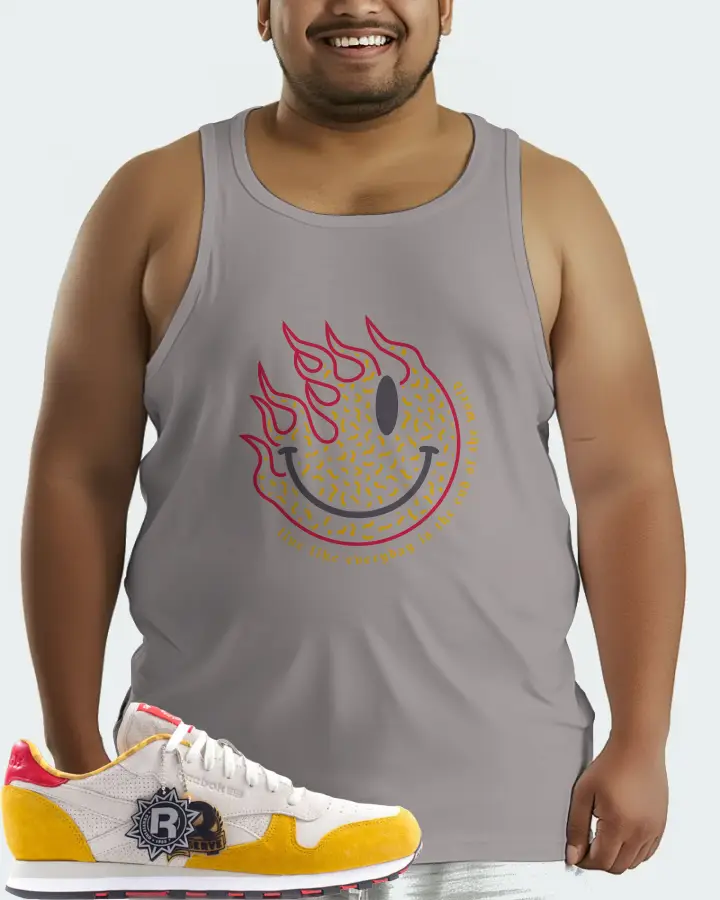 Reebok Classic Leather Sneaker Matching Grey Tank Top (Keep Smiling) - View 6