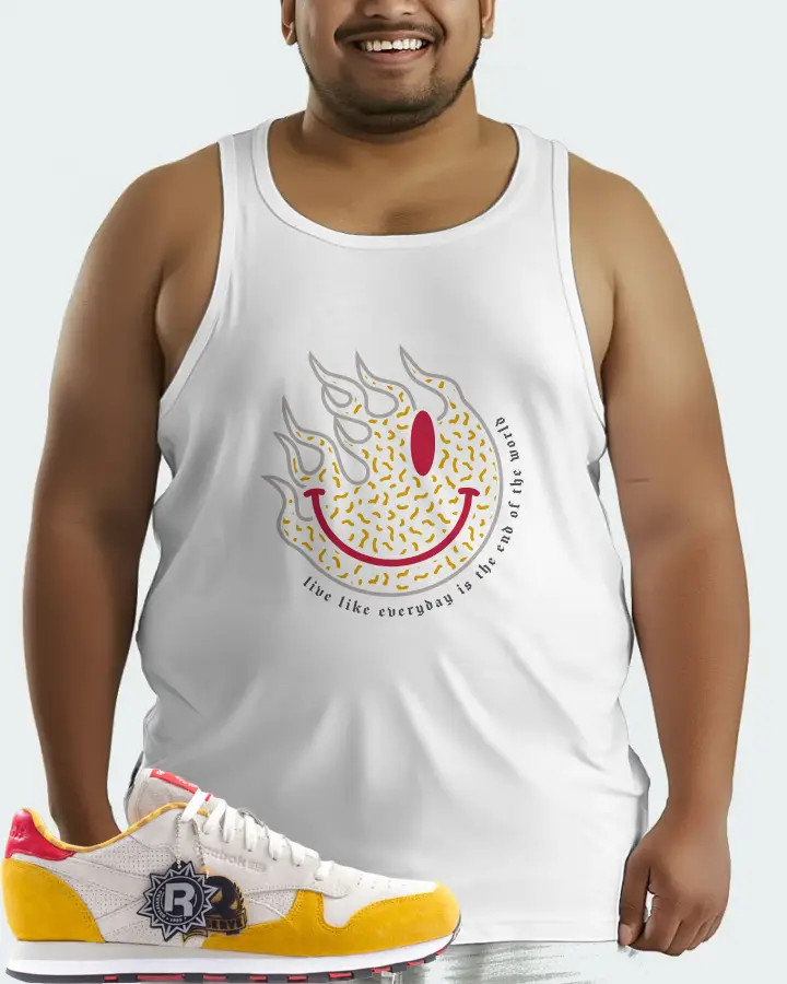 Reebok Classic Leather Sneaker Matching White Tank Top (Keep Smiling) - View 6