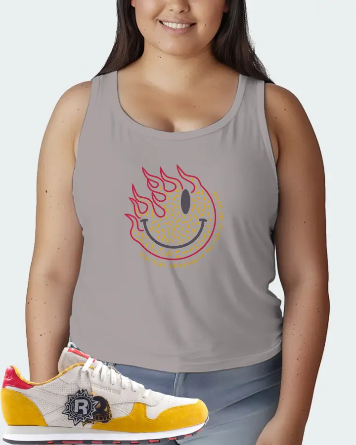 Reebok Classic Leather Sneaker Matching Grey Tank Top (Keep Smiling) - View 7