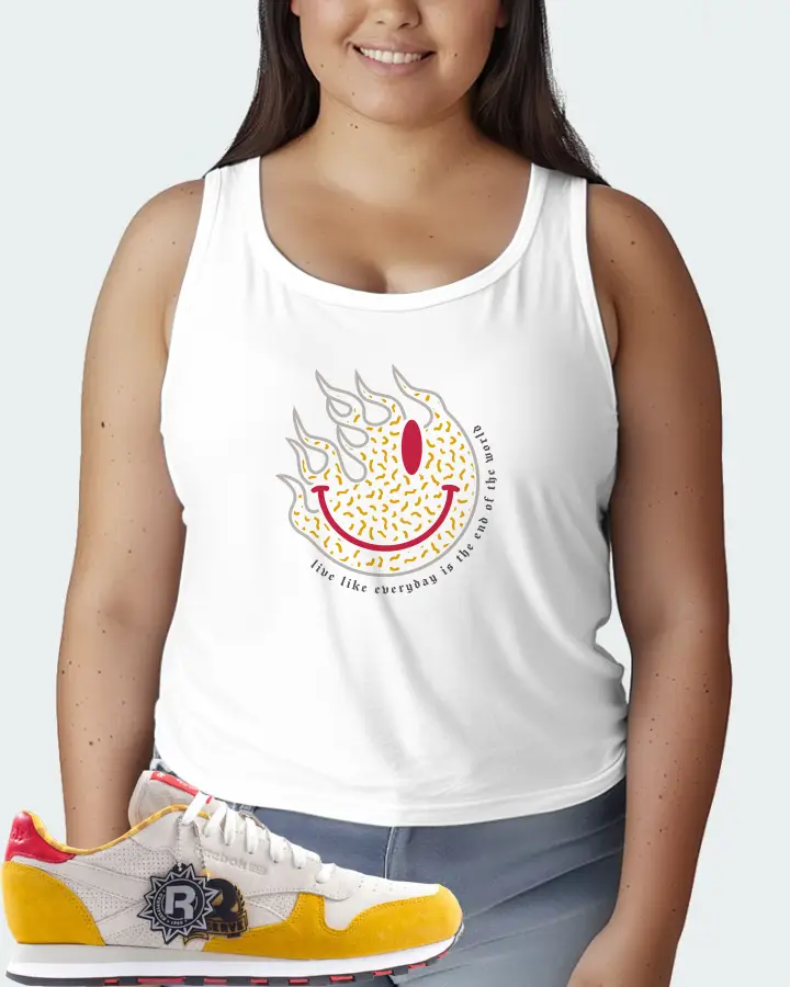 Reebok Classic Leather Sneaker Matching White Tank Top (Keep Smiling) - View 7