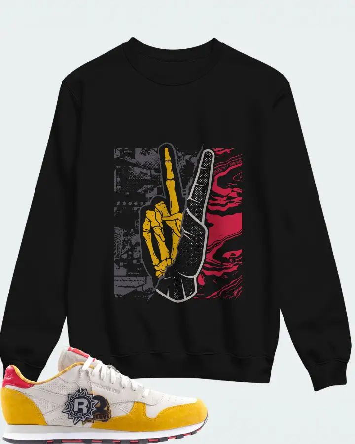 Reebok Classic Leather Sneaker Matching Black Sweatshirt - Peace of mind