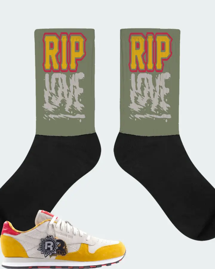 Reebok Classic Leather Sneaker Matching Olive Socks (RIP Love) - View 1