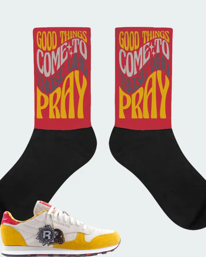 Reebok Classic Leather Sneaker Matching Red Socks - Good Things Come To Those Who Pray