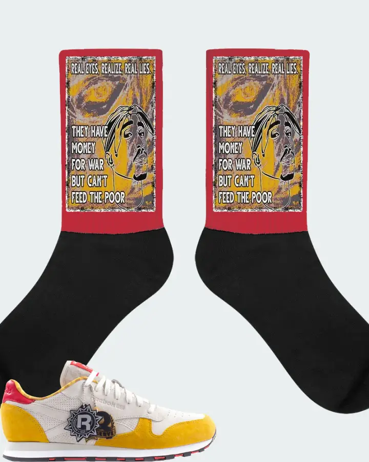 Reebok Classic Leather Sneaker Matching Red Socks - TUPAC Real Eyes Realize Real Lies