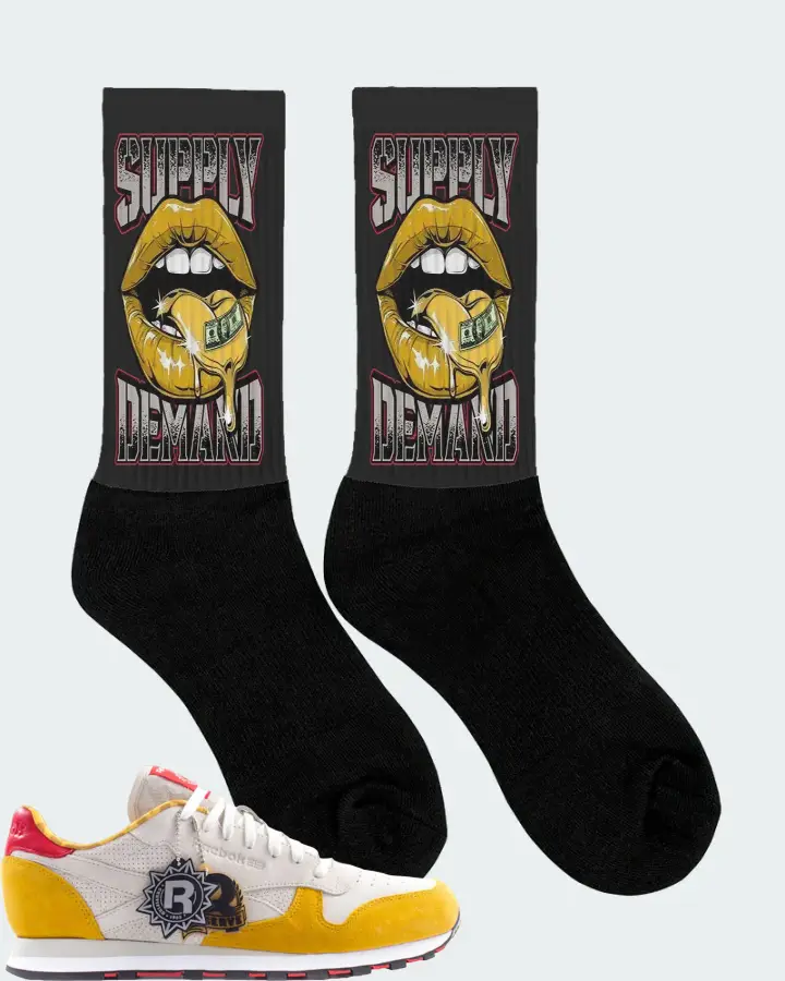 Reebok Classic Leather Sneaker Matching Black Socks (Supply Demand) - View 2