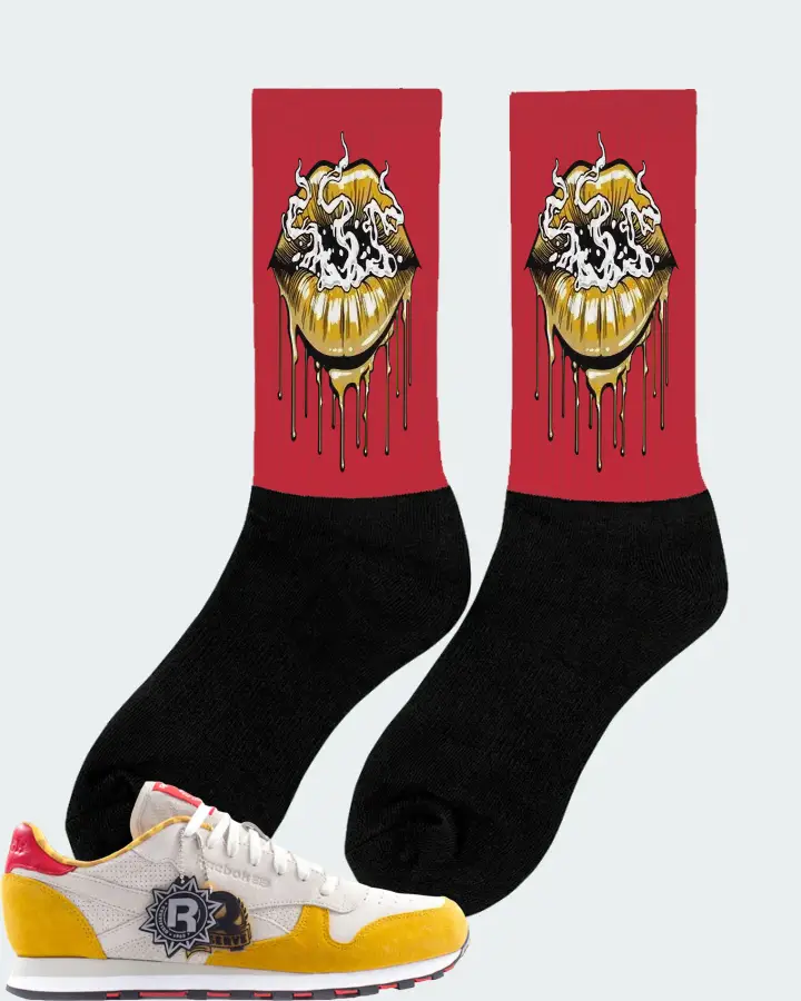 Reebok Classic Leather Sneaker Matching Red Socks (Puff Puff) - View 3