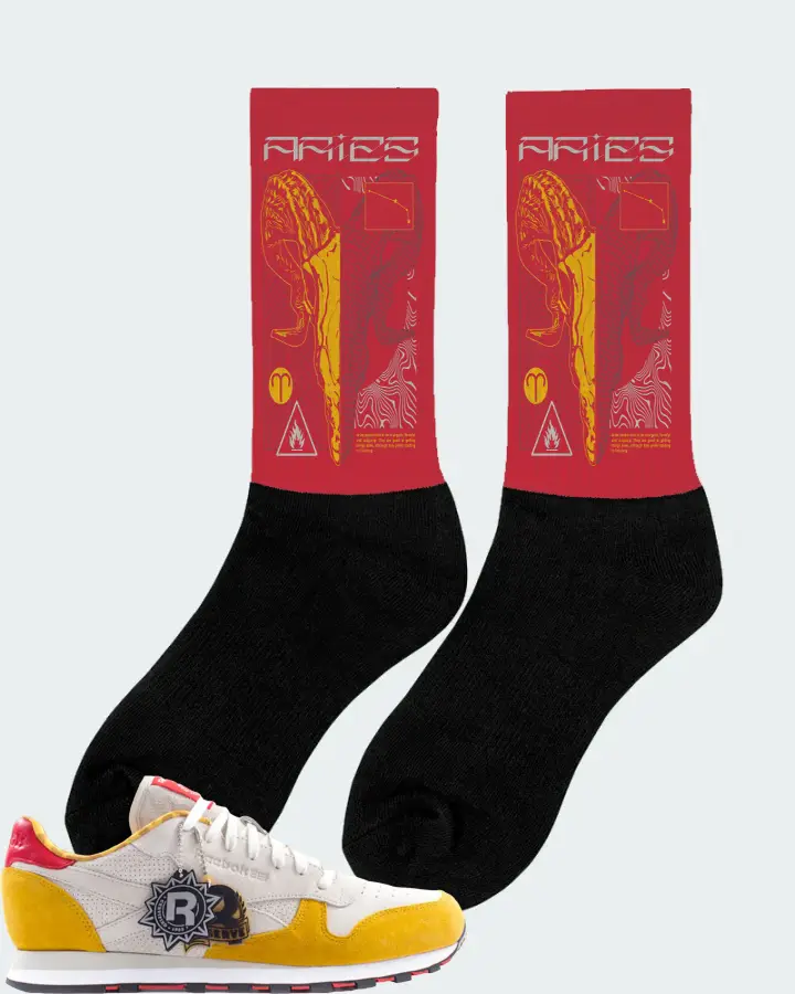 Reebok Classic Leather Sneaker Matching Red Socks (ARIES) - View 3