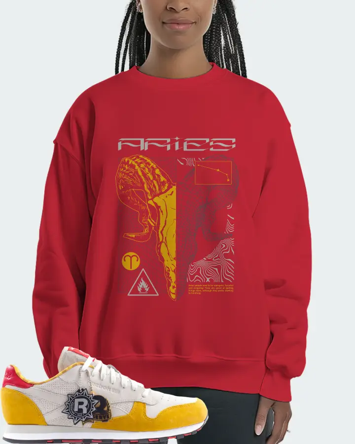 Reebok Classic Leather Sneaker Matching Red Sweatshirt (ARIES) - View 3