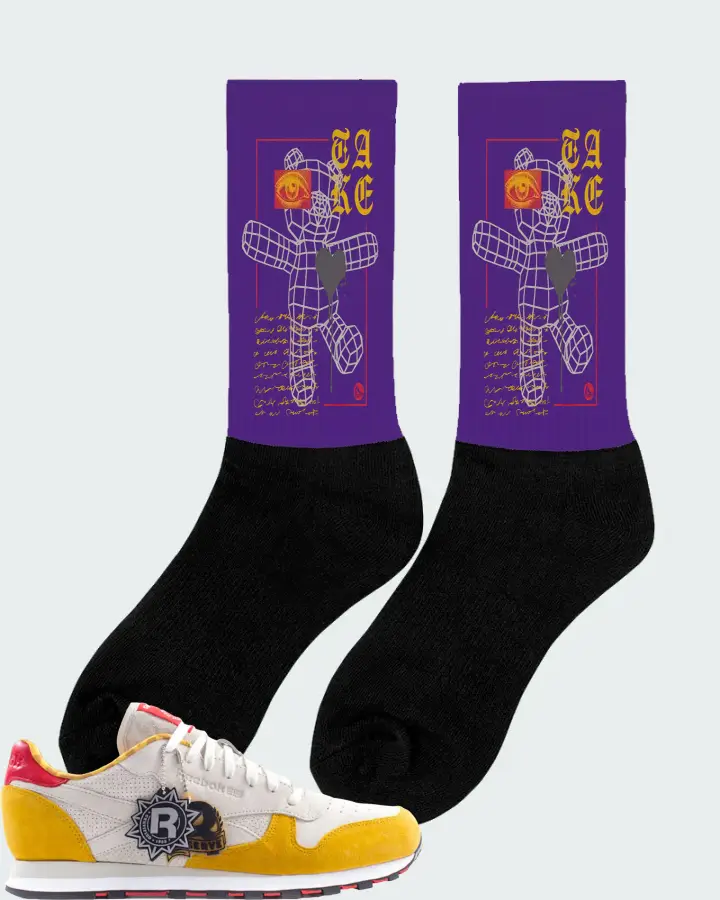 Reebok Classic Leather Sneaker Matching Purple Socks (TAKE) - View 3