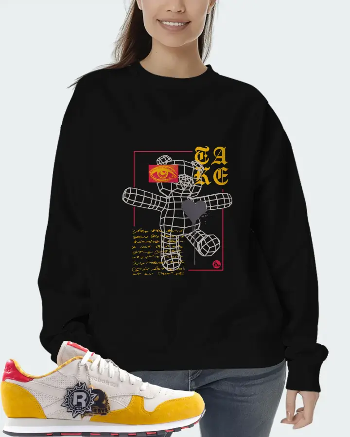 Reebok Classic Leather Sneaker Matching Black Sweatshirt (TAKE) - View 5