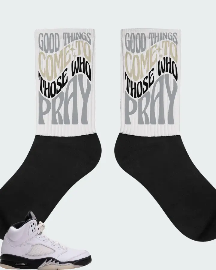 Air Jordan 5 Retro Reverse Metallic Sneaker Matching White Socks - Good Things Come To Those Who Pray