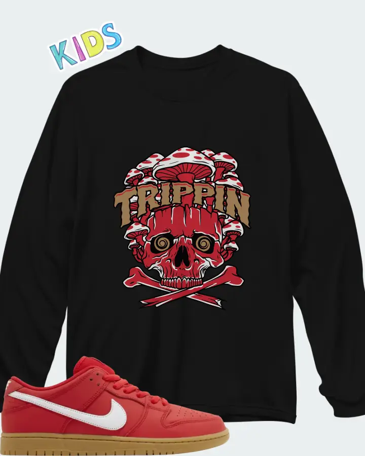 Nike Dunk Low Pro SB University Red Gum Matching Kid's Long Sleeve T-Shirt