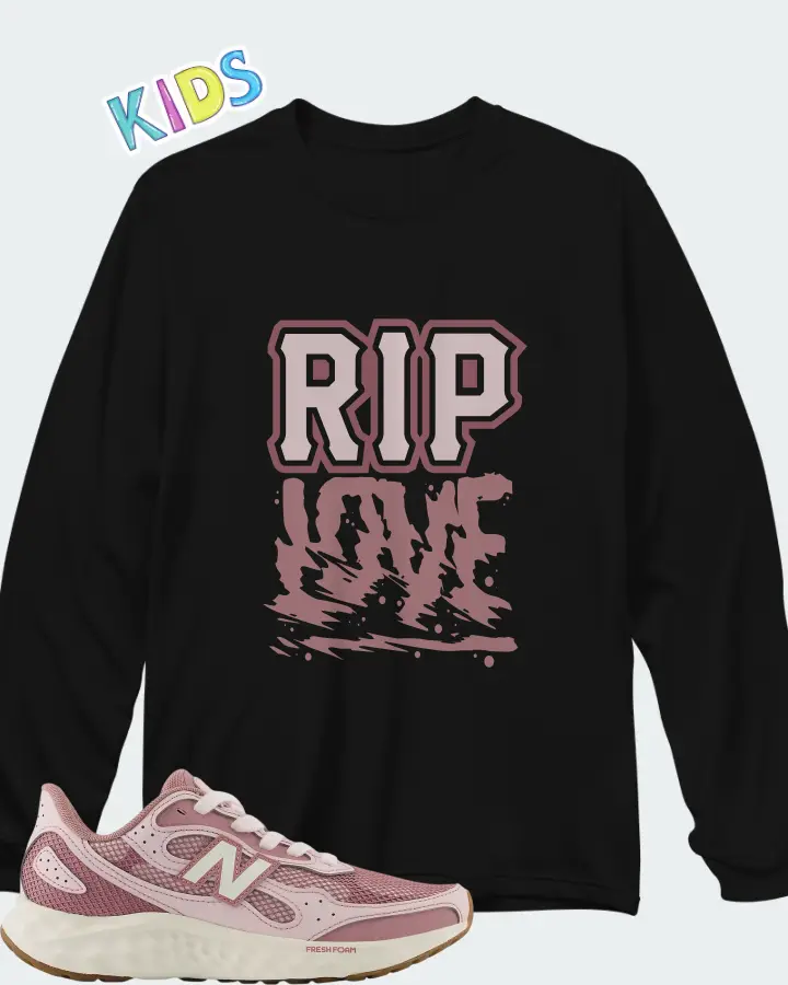 New Balance Fresh Foam Arishi v4 Tiralux Pink Salt with Rosewood Sea Salt Matching Kid's Long Sleeve T-Shirt