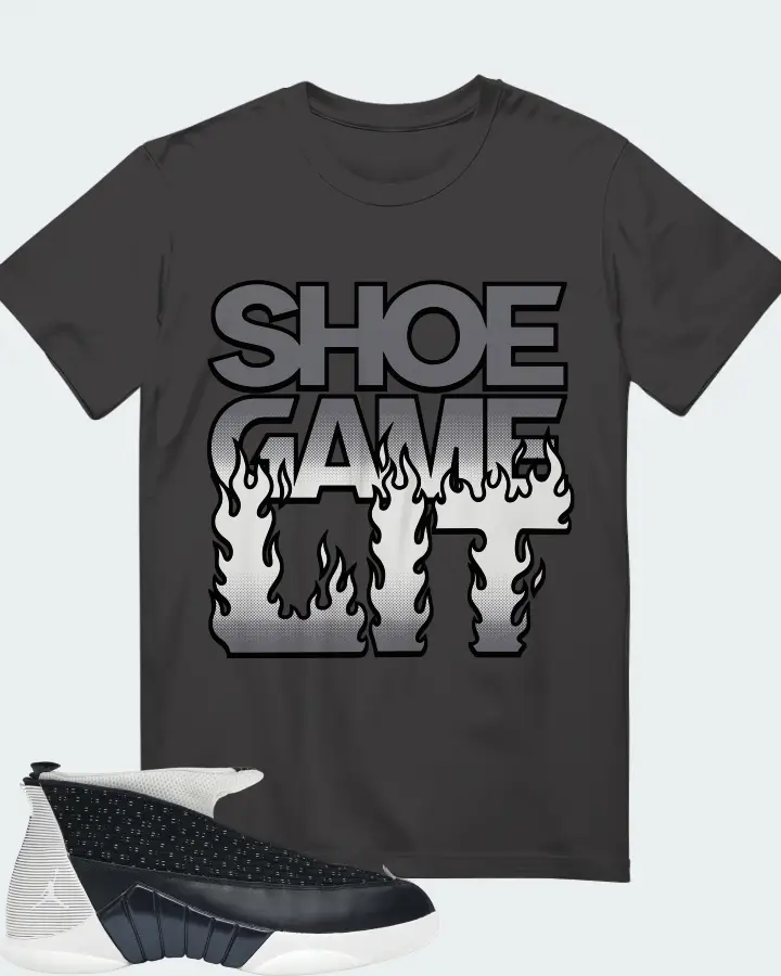 Jordan 15 OG Obsidian Sneaker Matching Dark Grey T-Shirt - Shoe Game Lit Refreshed