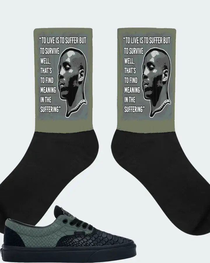 Vans Era Sneaker Matching Olive Socks - DMX Suffer Quote