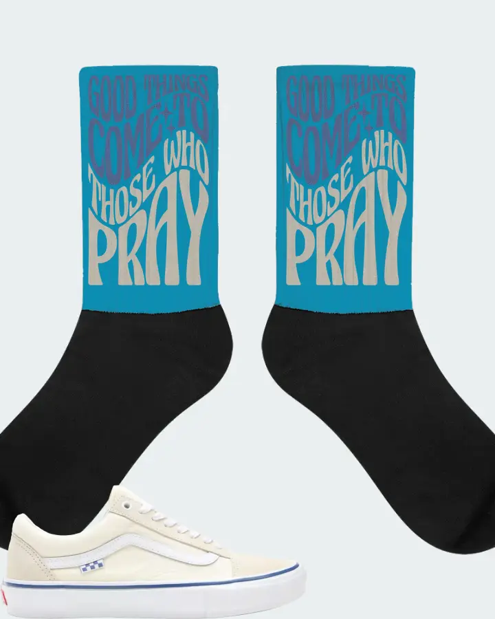 Vans Skate Old Skool Sneaker Matching Aqua Socks - Good Things Come To Those Who Pray