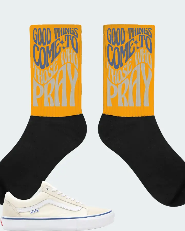 Vans Skate Old Skool Sneaker Matching Gold Socks - Good Things Come To Those Who Pray