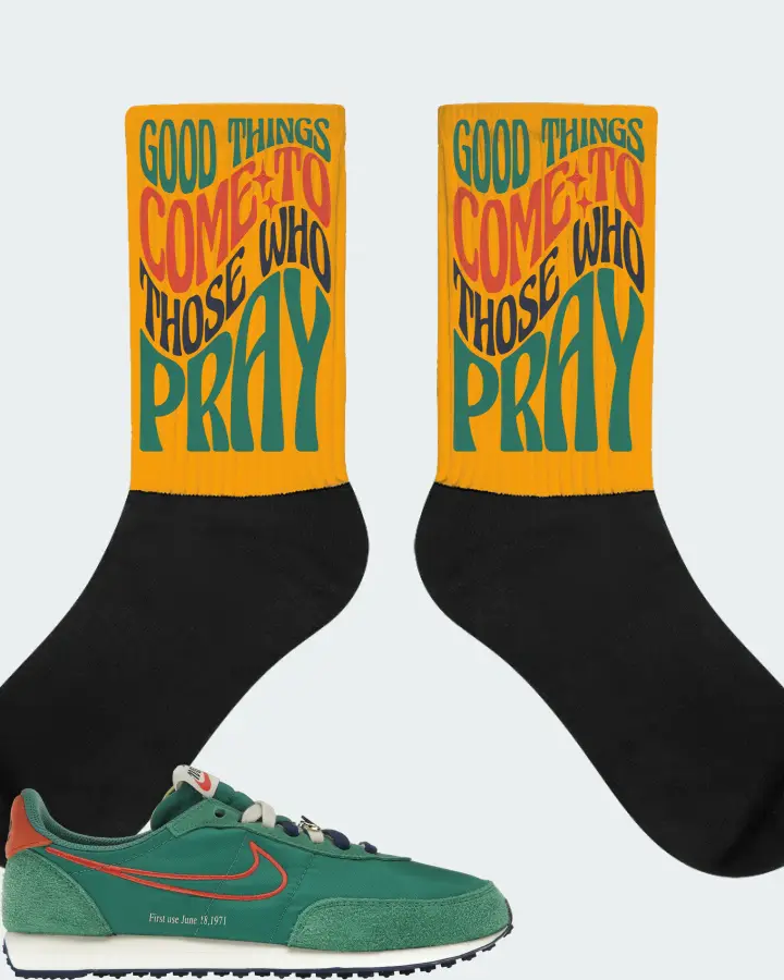 Nike Waffle Trainer 2 Sneaker Matching Gold Socks - Good Things Come To Those Who Pray